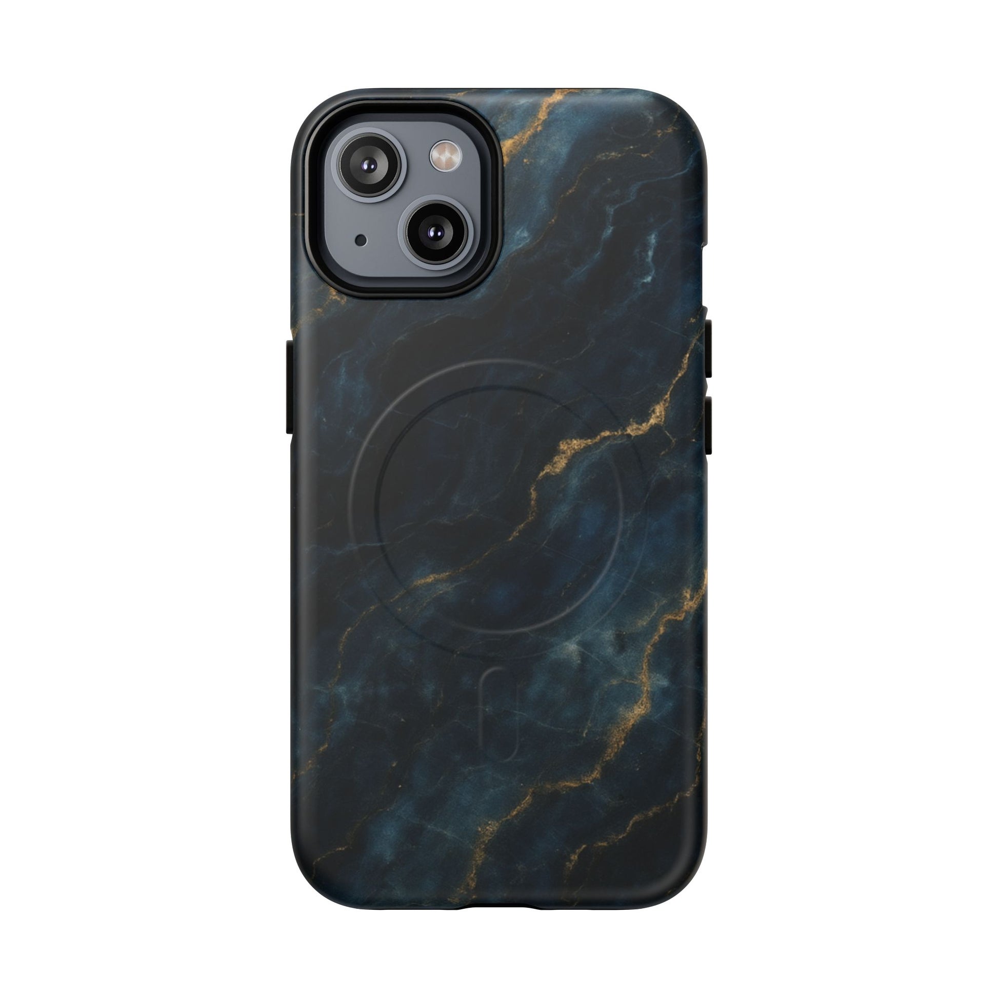 Midnight Marble MagSafe iPhone 14 Case - Deep Blue Marble Design Shockproof Cover