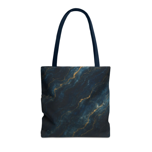 Midnight Marble canvas tote bag featuring dark navy and black marble pattern
