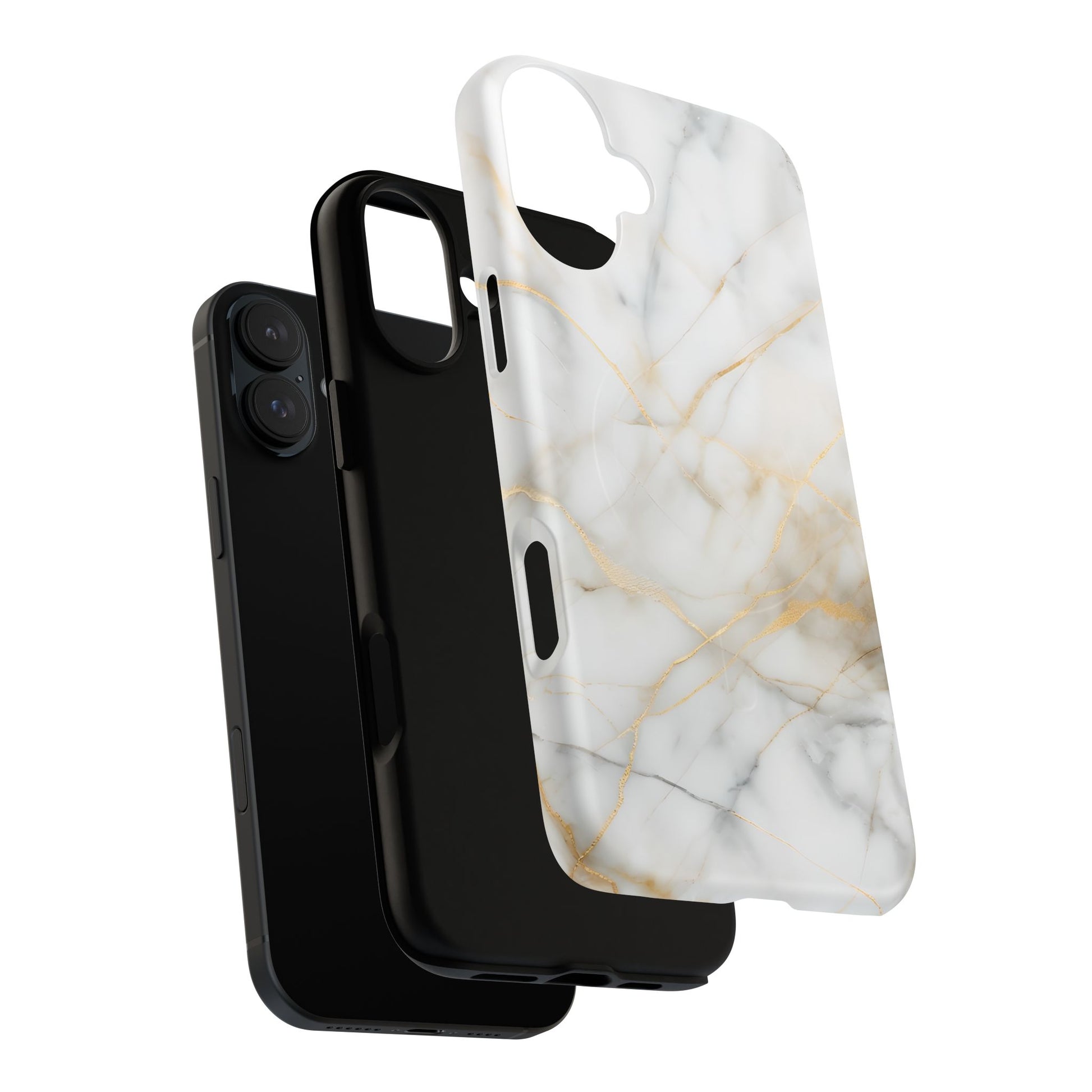 Golden Vein iPhone 16 Plus MagSafe Phone Case -White Neutral Marble Design