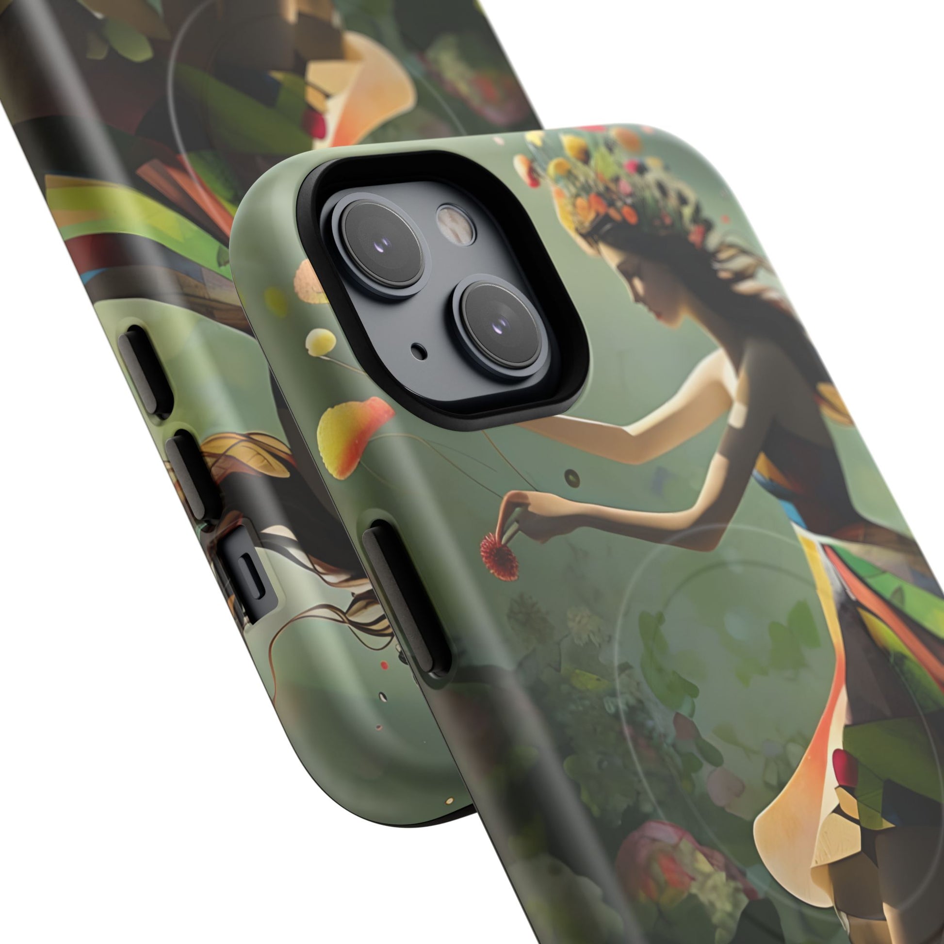 Dancing Wildflower Muse iPhone 14 Plus - Artistic Floral Fantasy Cover - MagSafe Compatible - Whimsical Nature-Inspired Protective Accessory
