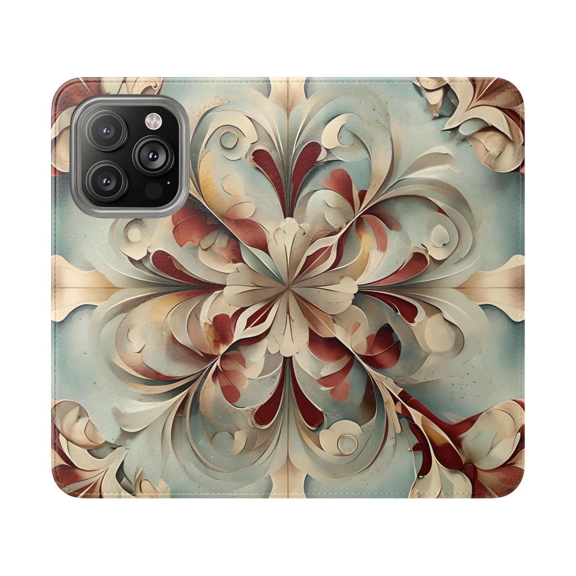 Vintage Baroque Blossom Wallet Phone Case - Elegant Floral Flip Cover for iPhone 14 Pro