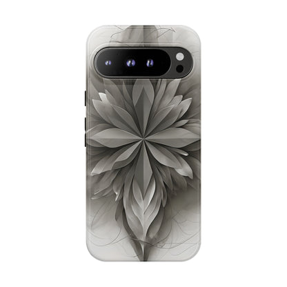 Silver Lotus - Elegant Monochrome Floral Google Pixel Tough Phone Case - Modern Lotus Design
