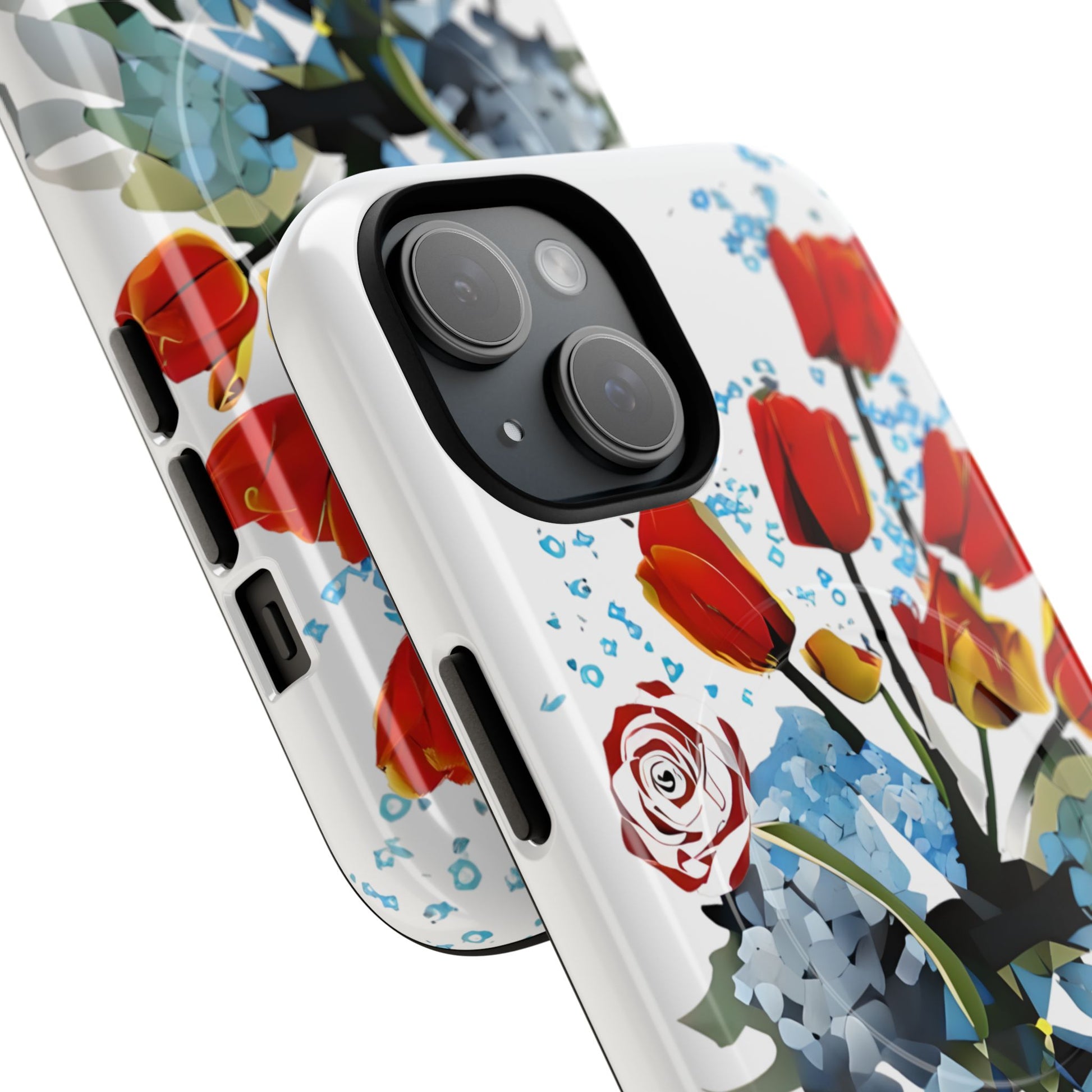 Bouquet Brilliance - Artistic Floral iPhone 15 MagSafe Phone Case - Vibrant Tulip, Rose & Hydrangea Design