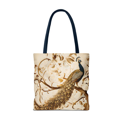 Golden Plumage Tote (16x16 & 18x18)- Elegant Cream and Gold Design, Reusable & Eco-Friendly