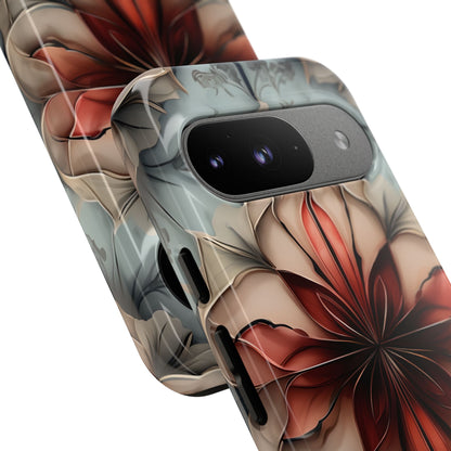 Ember Bloom - Kaleidoscope Collection Artistic Floral - Google Pixel Tough Phone Case - Fiery Symmetrical Design