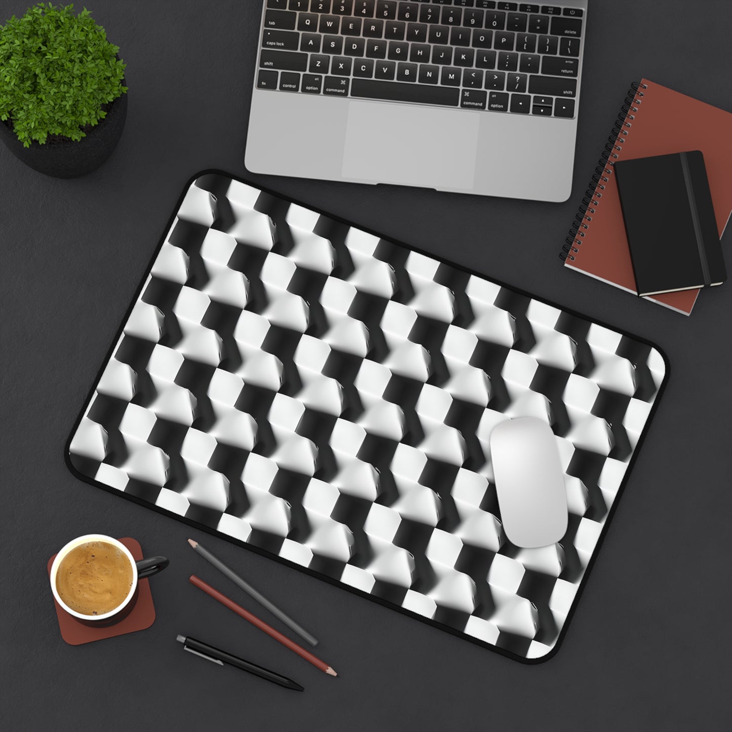 Monochrome Grid Desk Mat - Premium Office Desk Pad, 3 Sizes Available, Artistic Workspace Protection