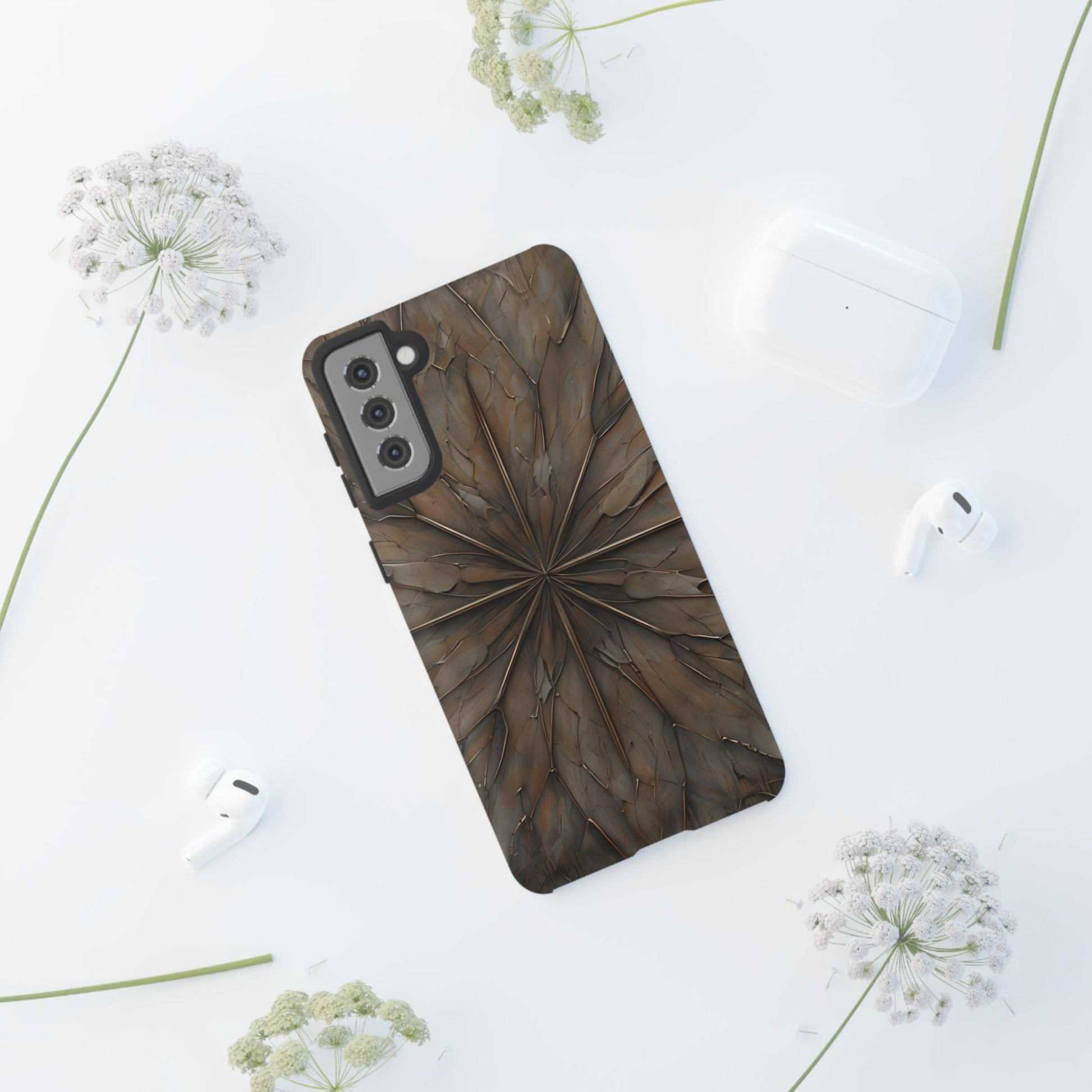 Earthstone Mandala - Kaleidoscope Collection Artistic Taupe Burst - Samsung Galaxy S21 Plus Tough Phone Case