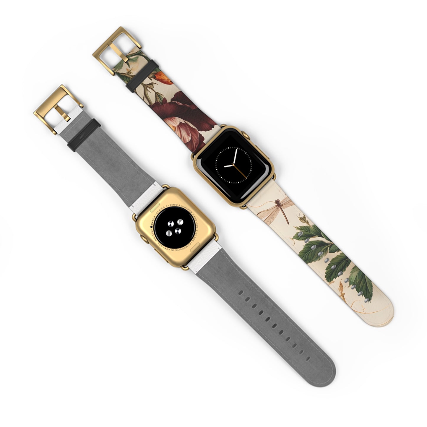 Vintage Burgundy Rose Designer Apple Watch Band - Premium Custom Strap for Series 1-9, SE & Ultra - Artistic Vegan Leather