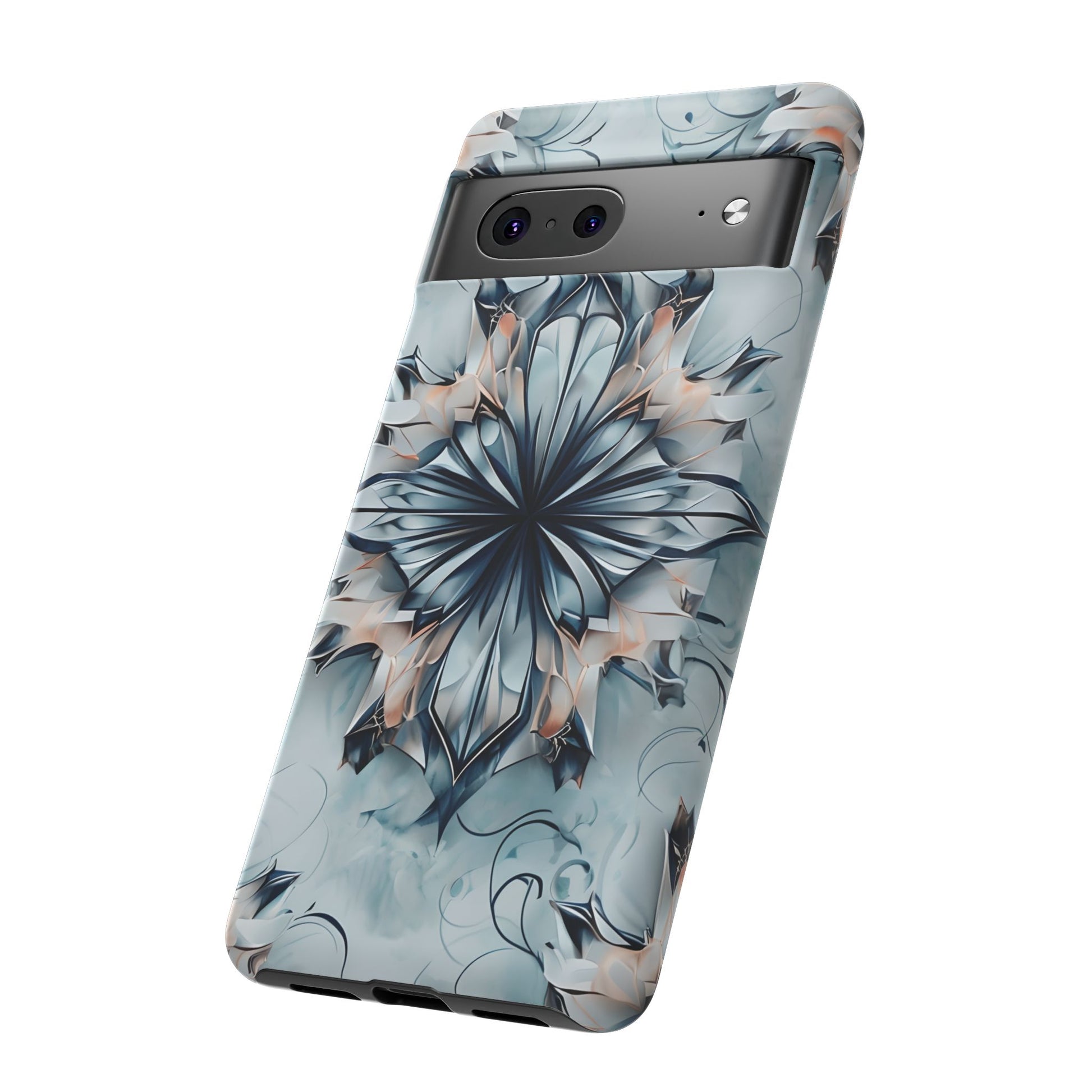 Indigo Mirage - Artistic Kaleidoscope Collection Artistic Floral - Google Pixel 7 Tough Phone Case - Bold Indigo Symmetrical Design