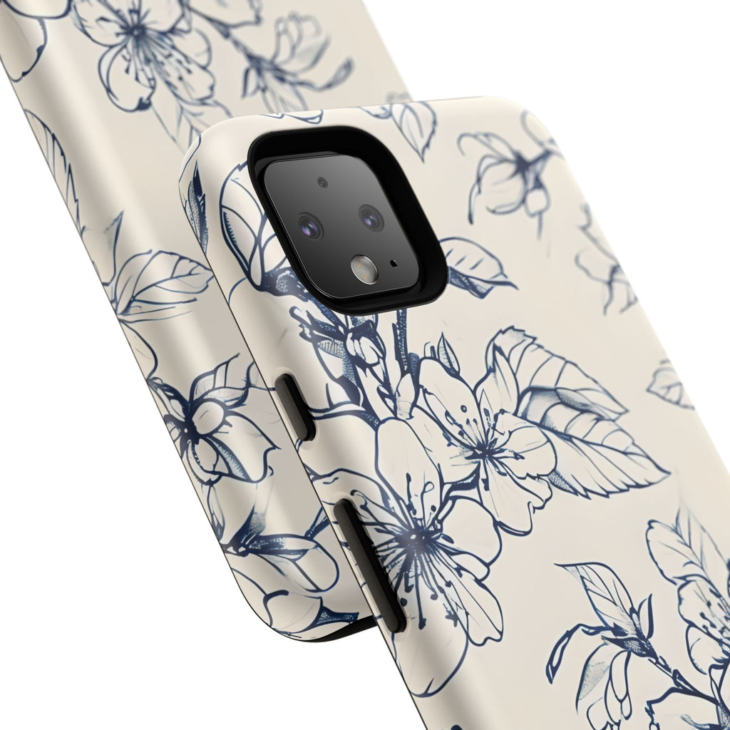 Blossom Sketch - Artistic Blue Floral Google Pixel 4 XL - Tough Phone Case - Hand-Drawn Botanical Design