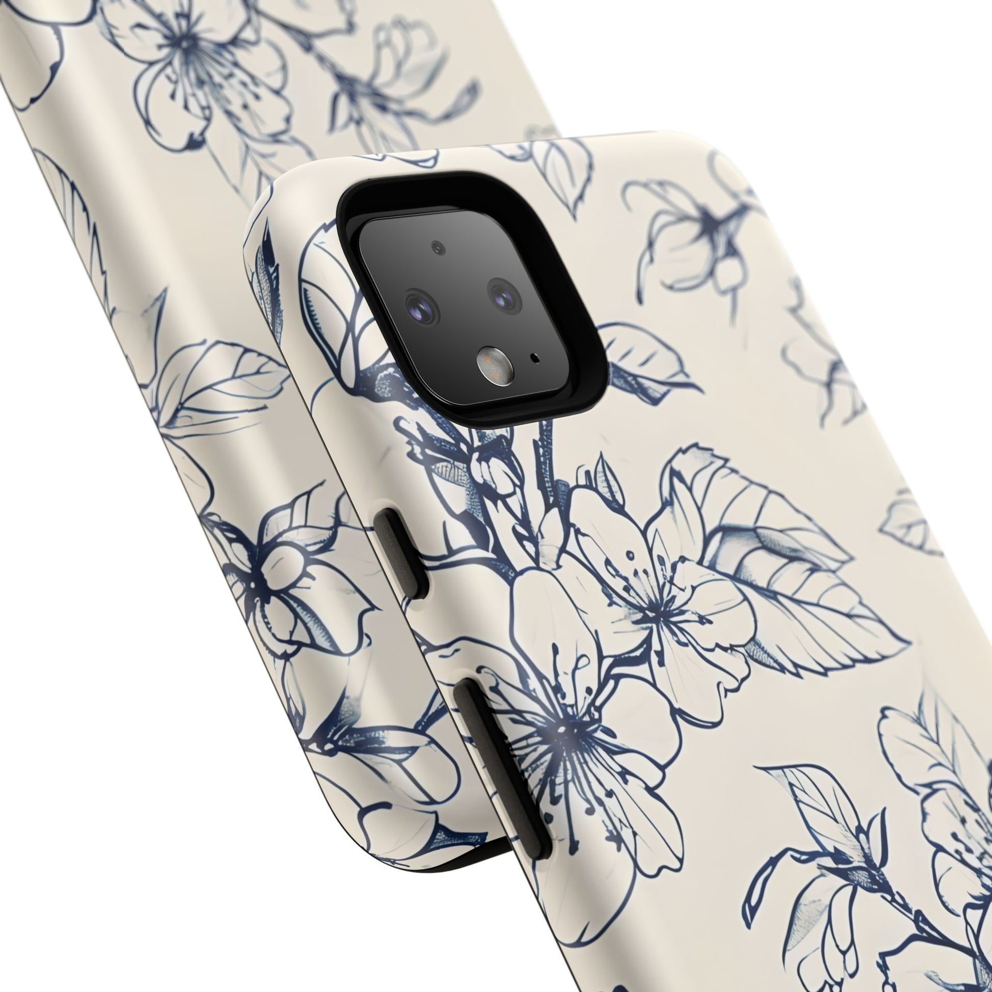 Blossom Sketch - Artistic Blue Floral Google Pixel 4 XL - Tough Phone Case - Hand-Drawn Botanical Design