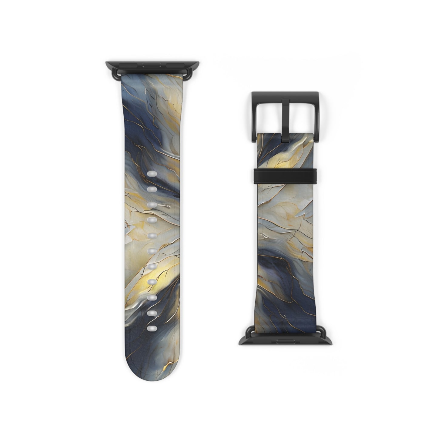 Luminous Petal Apple Watch band strap with black clasp displaying abstract petal design with gold accents