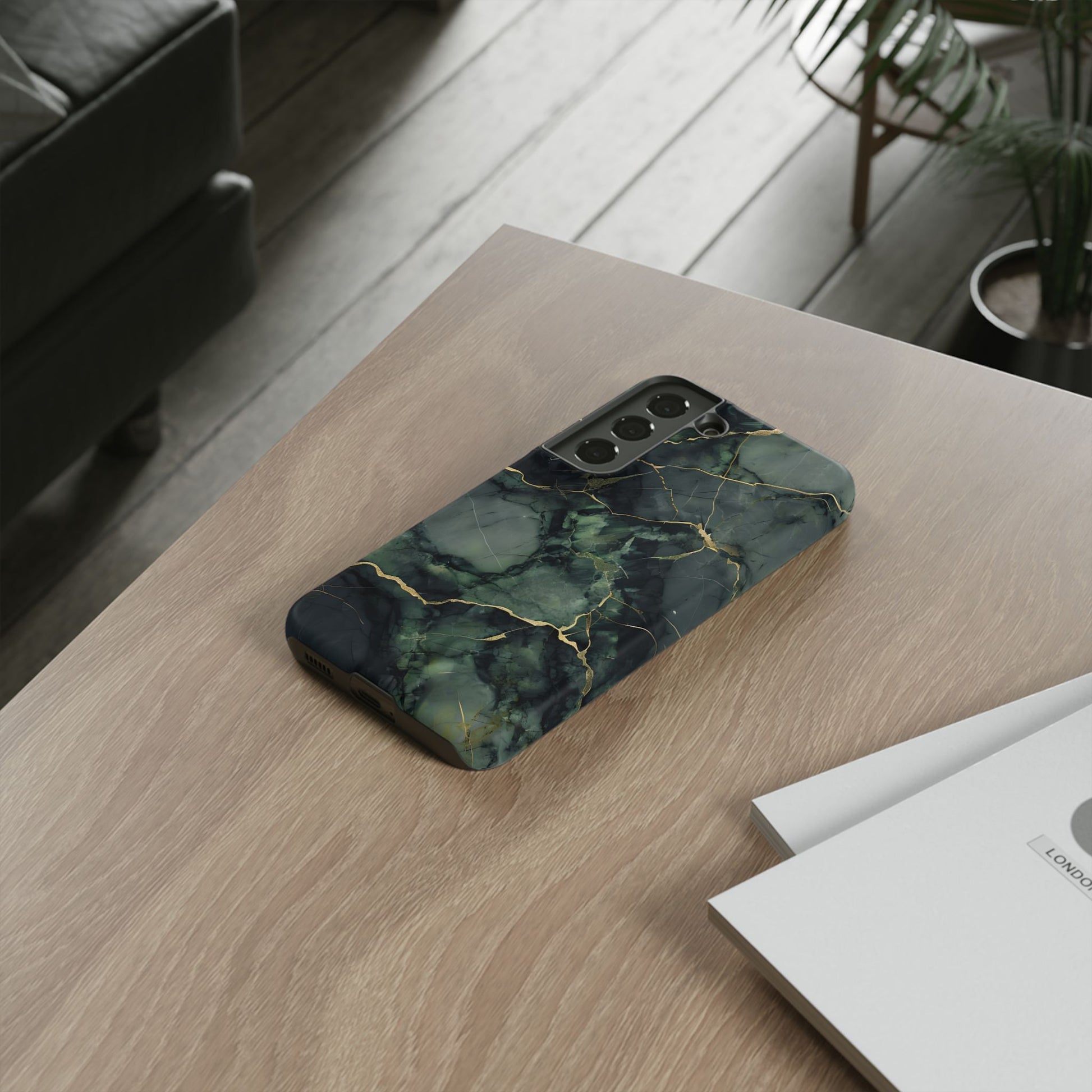Verdant Vein Tough Case for Samsung Galaxy S22 - Green Marble with Gold Vein Protective Cover