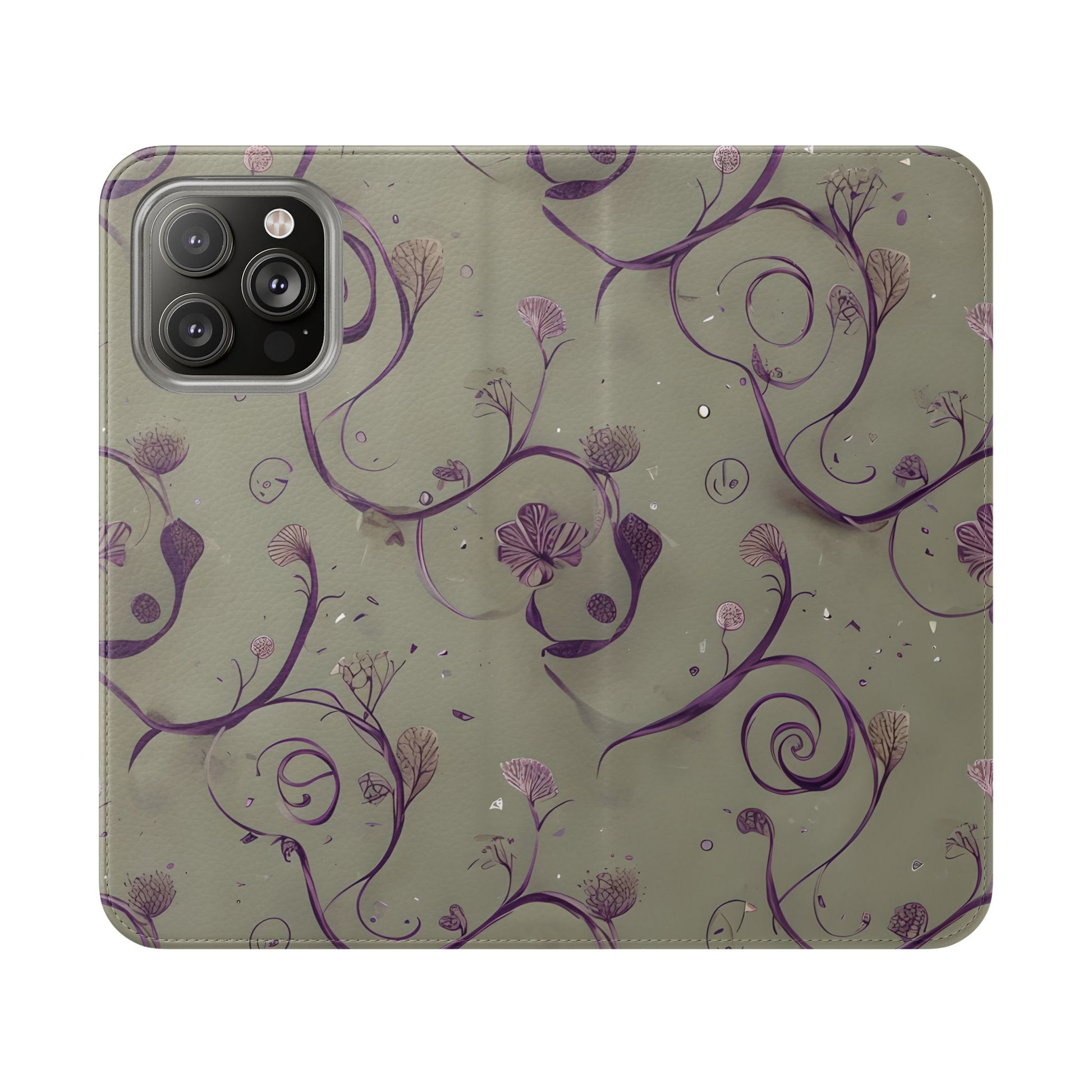 Twilight Thistle Bloom Wallet Phone Case - Elegant Purple Floral Vine Flip Cover for iPhone 14 Pro Max
