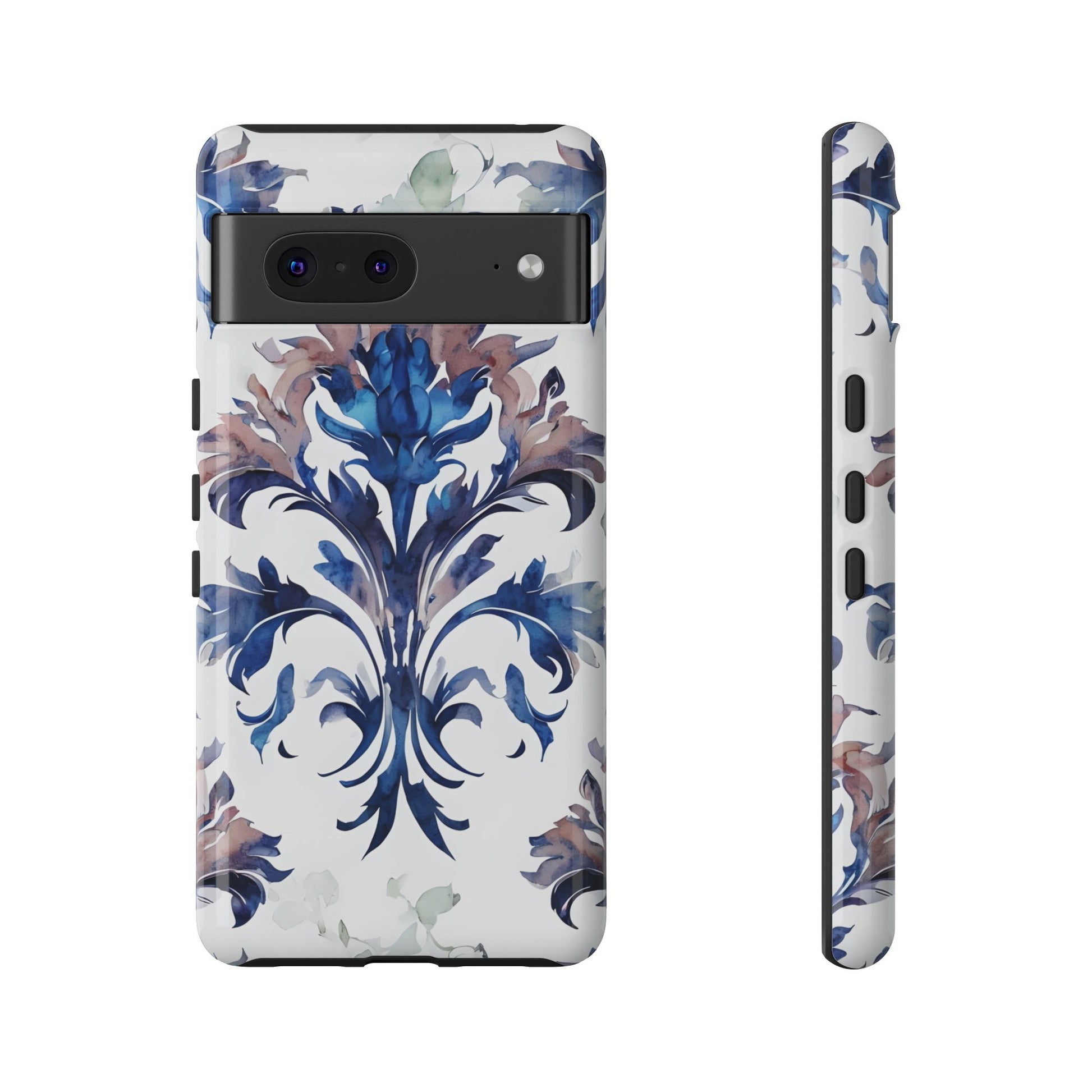 Delft Reverie - Elegant Blue & White Google Pixel 7 Tough Phone Case - Dutch Delftware-Inspired Floral Design