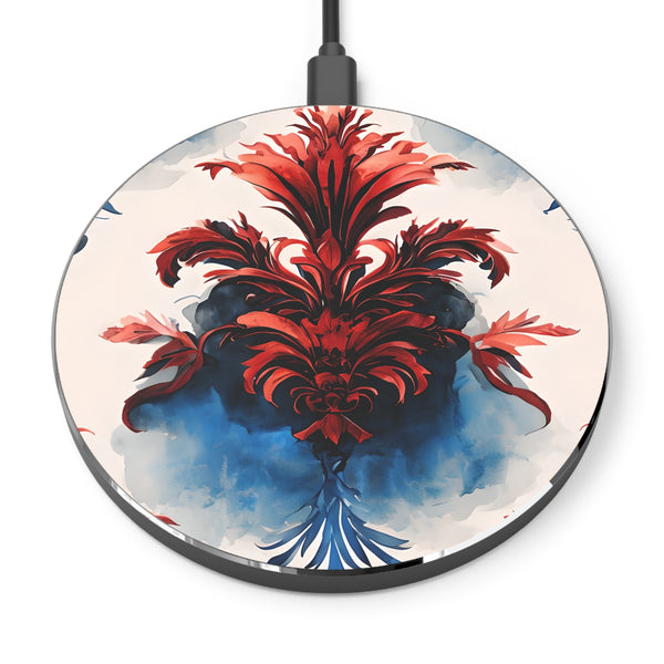 Crimson Plume Qi Wireless Charger - 10W Fast Charging Pad for iPhone 15/16 - MagSafe Compatible Floral Design