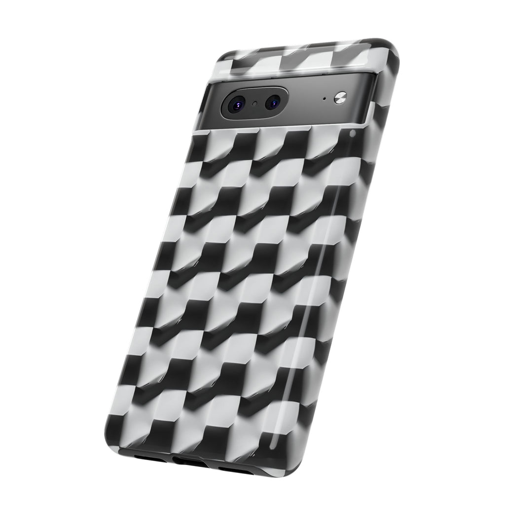 Monochrome Grid Tough Case for Google Pixel 7 - Classic Checkerboard, Black & White, Minimalist Trend