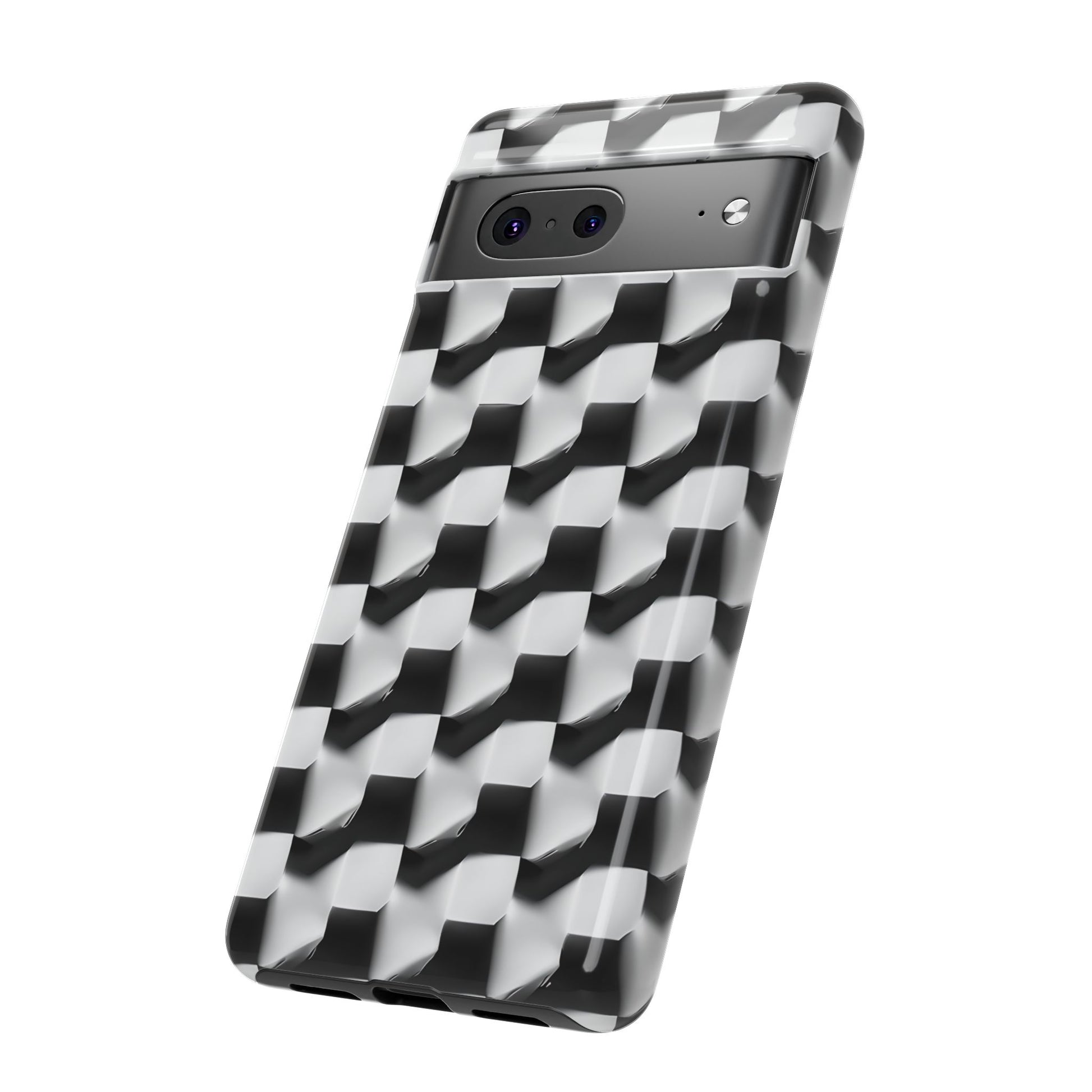Monochrome Grid Tough Case for Google Pixel 7 - Classic Checkerboard, Black & White, Minimalist Trend