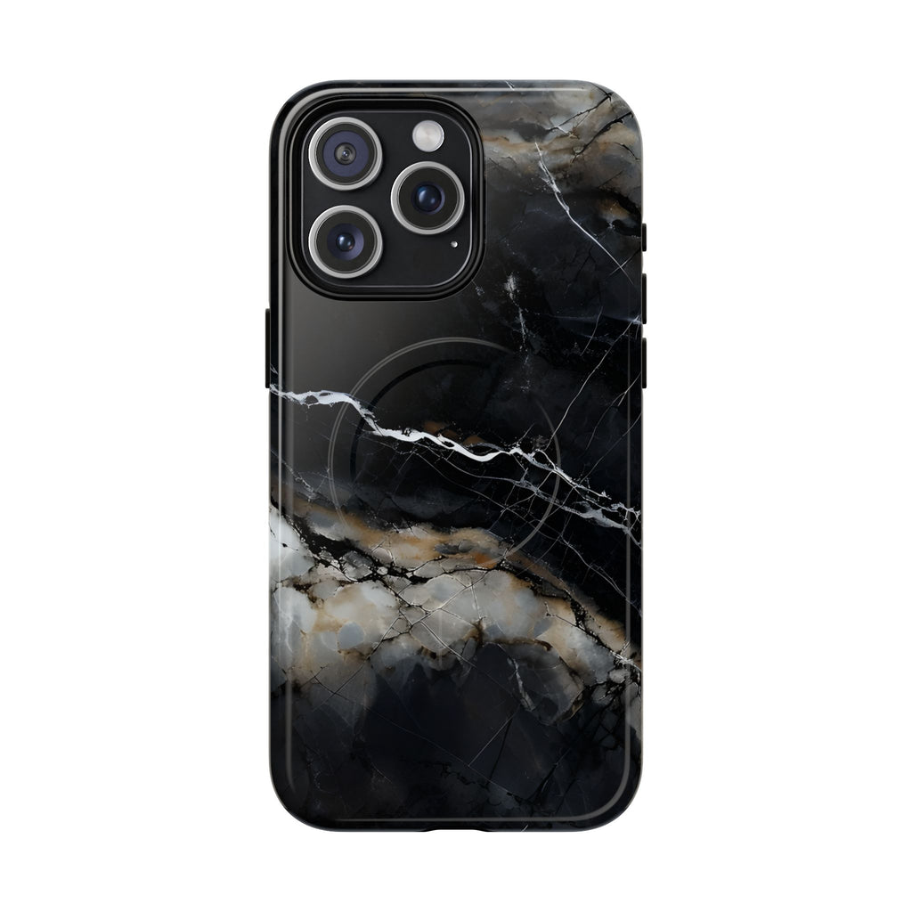 Obsidian Vein iPhone 15 Pro Max MagSafe Phone Case -Black Neutral Marble Design