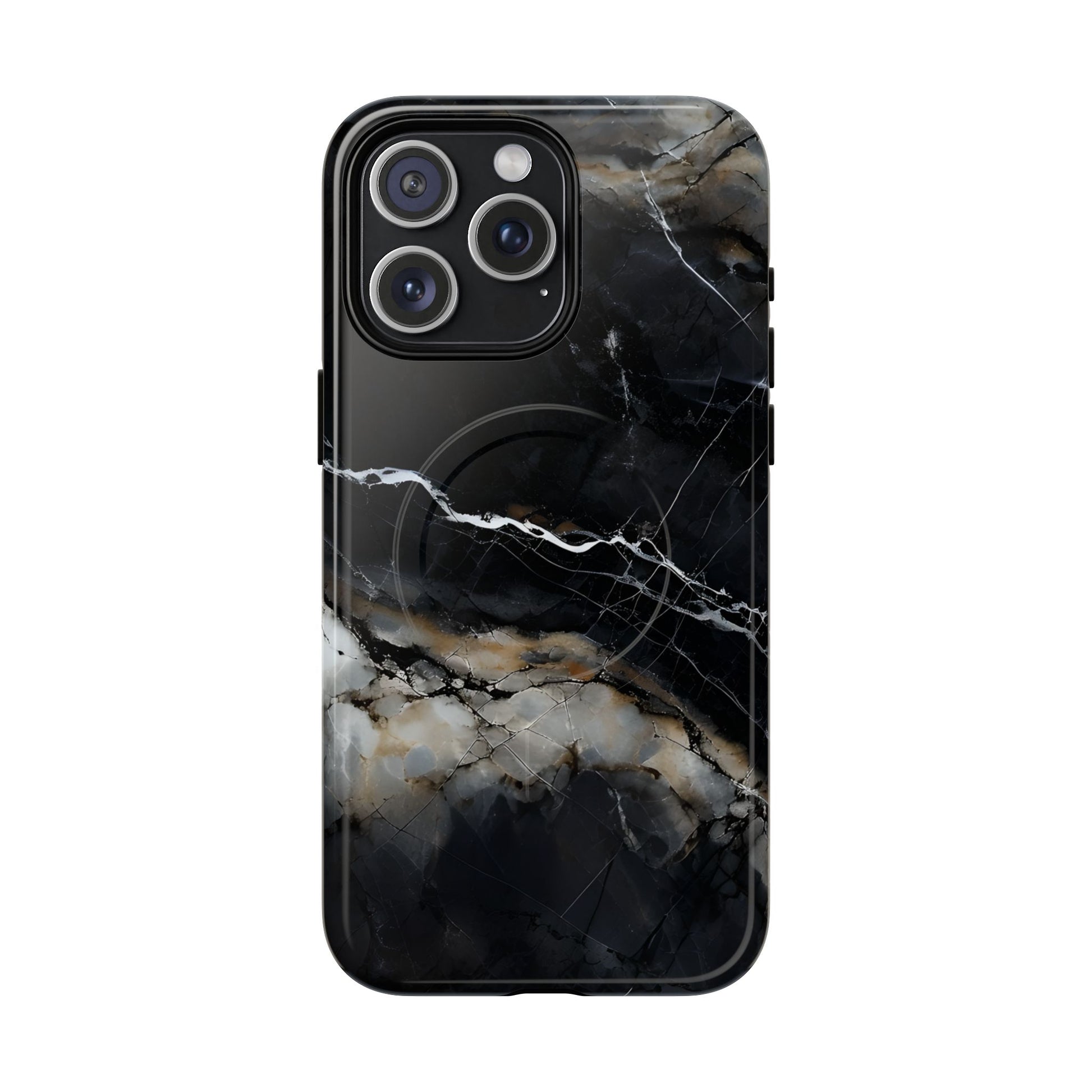 Obsidian Vein iPhone 15 Pro Max MagSafe Phone Case -Black Neutral Marble Design