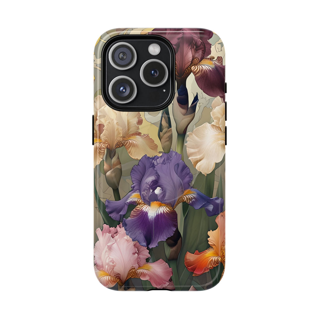 Iris Reverie - Elegant Painterly - iPhone 15 Pro - MagSafe Compatible - Artistic Purple & Cream Iris Design