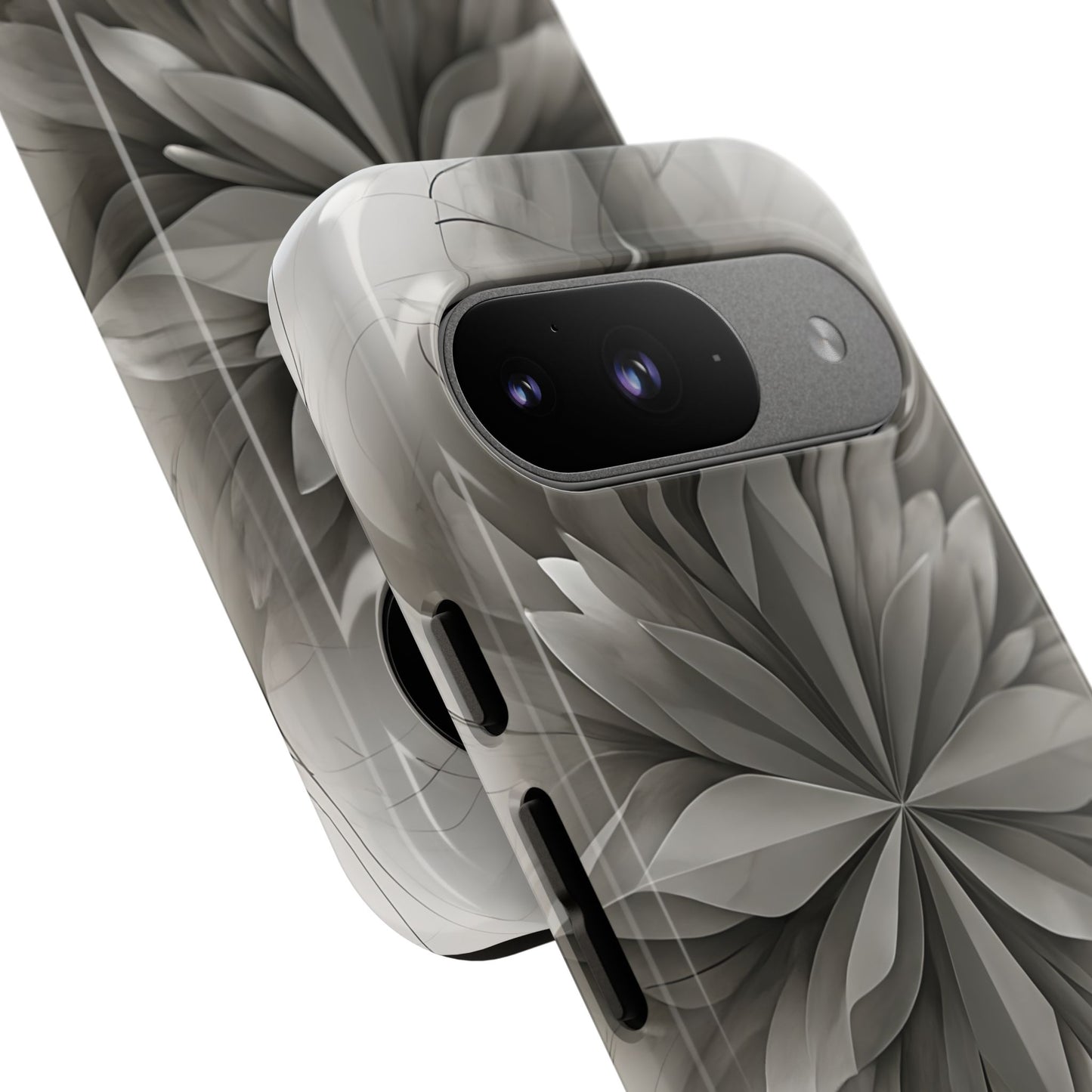 Silver Lotus - Elegant Monochrome Floral Google Pixel Tough Phone Case - Modern Lotus Design