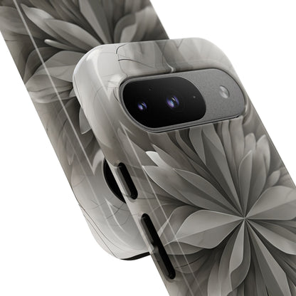 Silver Lotus - Elegant Monochrome Floral Google Pixel Tough Phone Case - Modern Lotus Design