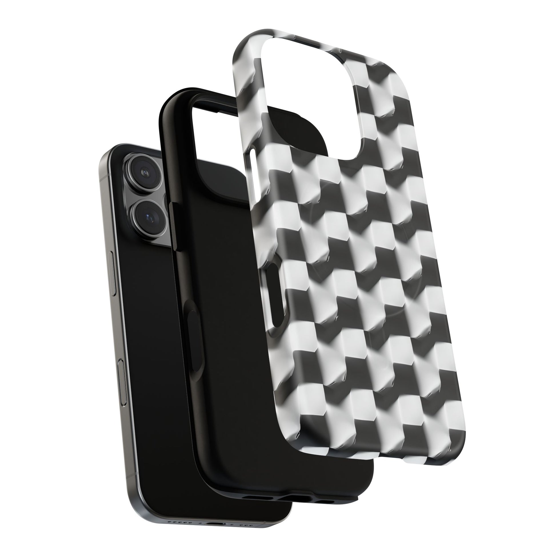 Monochrome Grid - iPhone 16 Pro MagSafe Phone Case - Bold, Modern Black & White Design