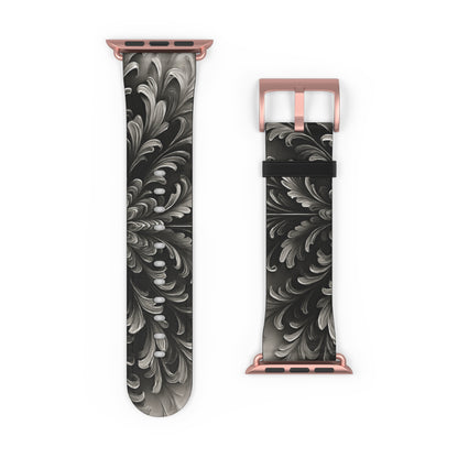 Obsidian Bloom Designer Apple Watch Band - Premium Custom Strap for Series 1-9, SE & Ultra - Artistic Vegan Leather