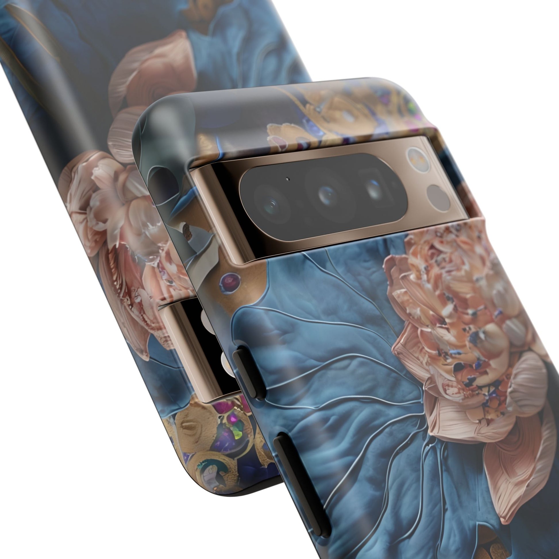 Peony Midnight Tapestry - Google Pixel 8 Pro - Elegant Blue & Blush Artful Phone Cover