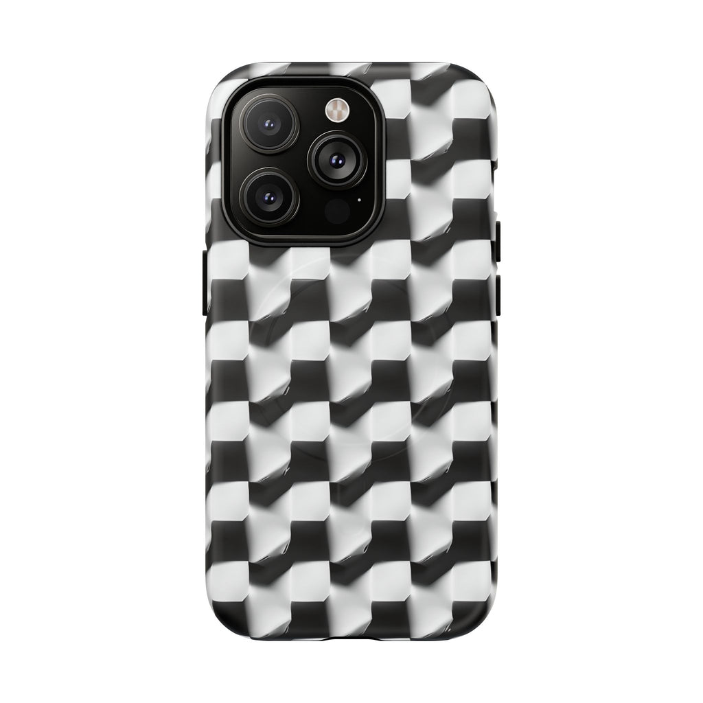 Monochrome Grid - iPhone 14 Pro MagSafe Phone Case - Bold, Modern Black & White Design