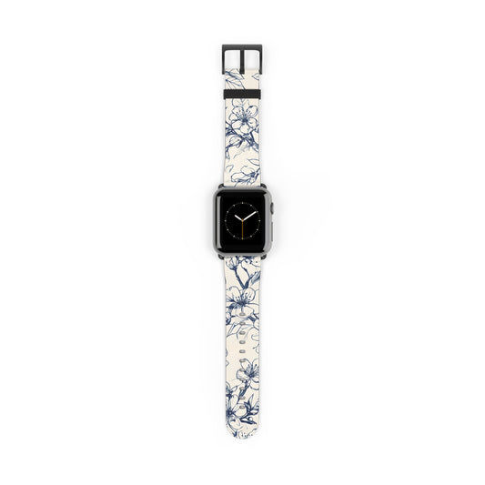 Blossom Sketch Apple Watch Band - Minimalist Blue and White Strap