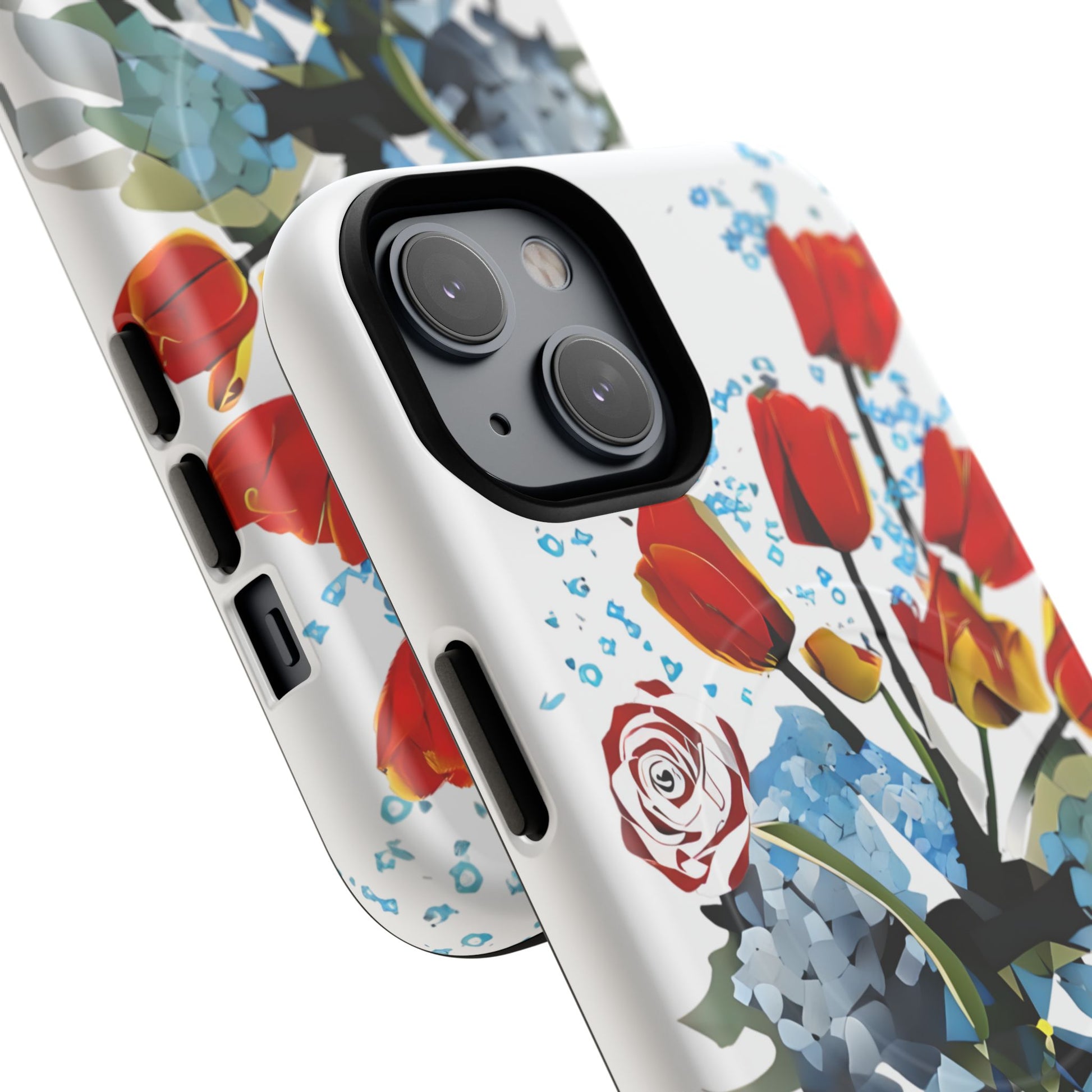 Bouquet Brilliance - Artistic Floral iPhone 14 MagSafe Phone Case - Vibrant Tulip, Rose & Hydrangea Design