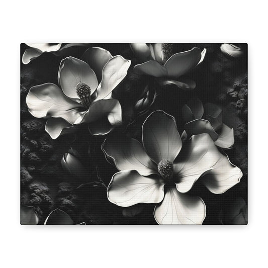 Monochrome Magnolia - Striking Black & White Horizontal Floral Wall Art