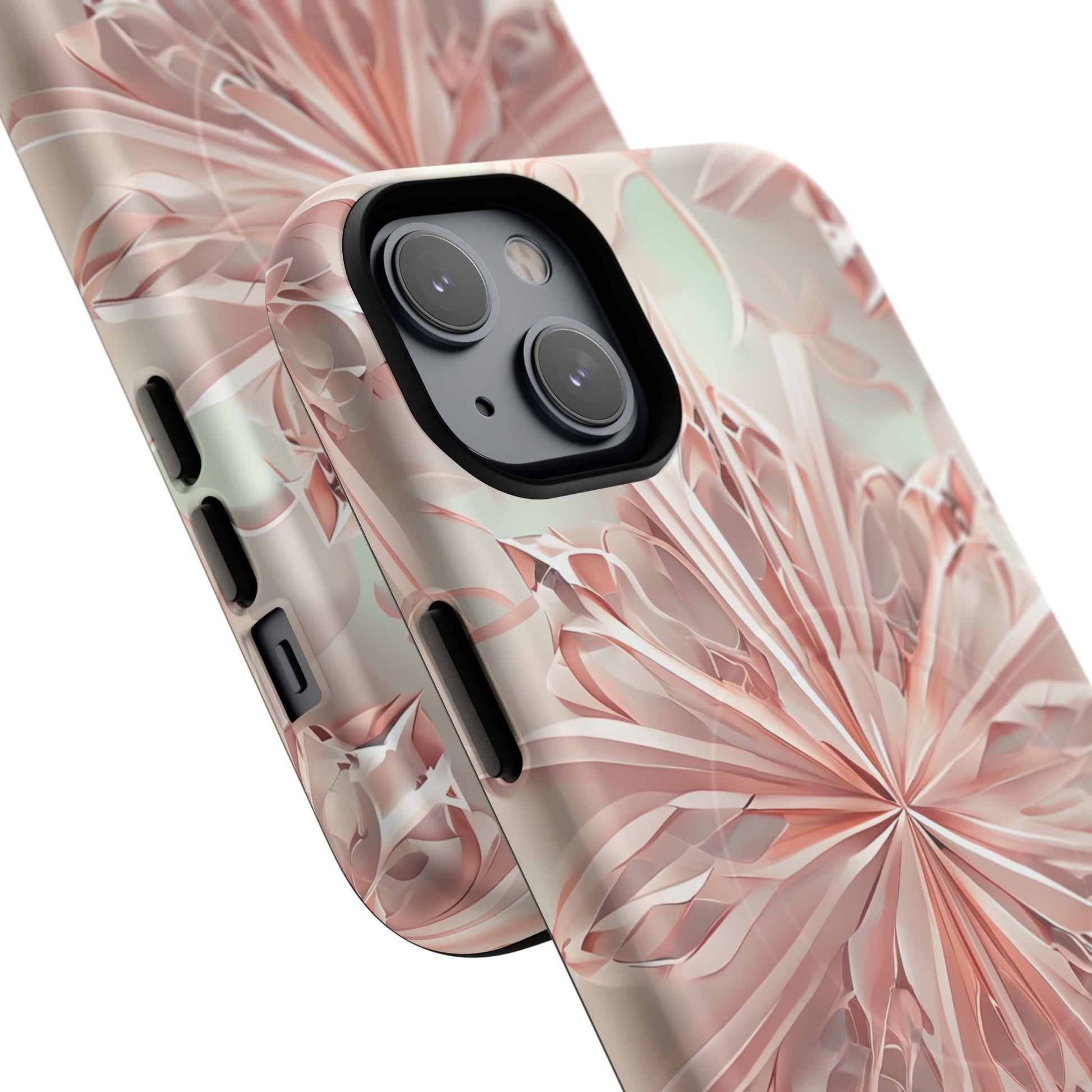 Blush Frost iPhone 14 Plus - Kaleidoscope Collection of MagSafe Compatible - Soft Pink Geometric Floral Design