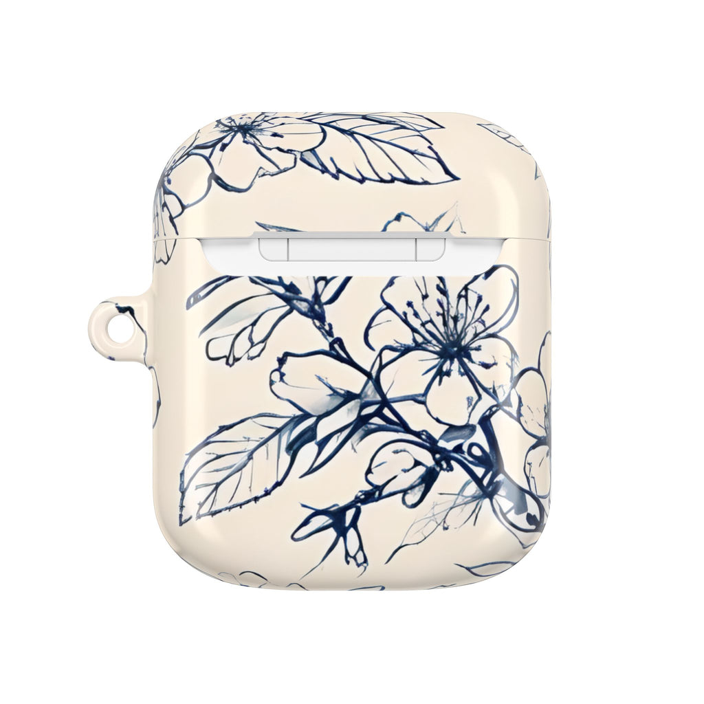 Blossom Sketch AirPod Case - Elegant Floral Earbud Cover for Gen 1, 2, 3, Pro Gen 1 & 2 - Chic Blue Botanical Gift for Her
