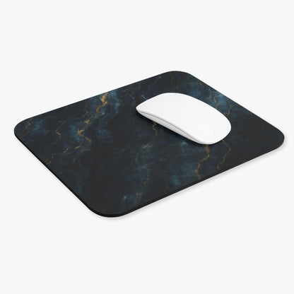 Midnight Marble mouse pad in workspace with mouse showing dark marble artwork