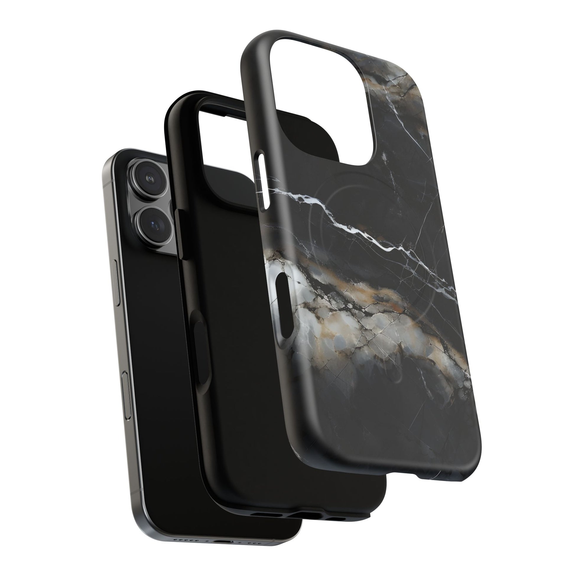 Obsidian Vein iPhone 16 Pro MagSafe Phone Case -Black Neutral Marble Design