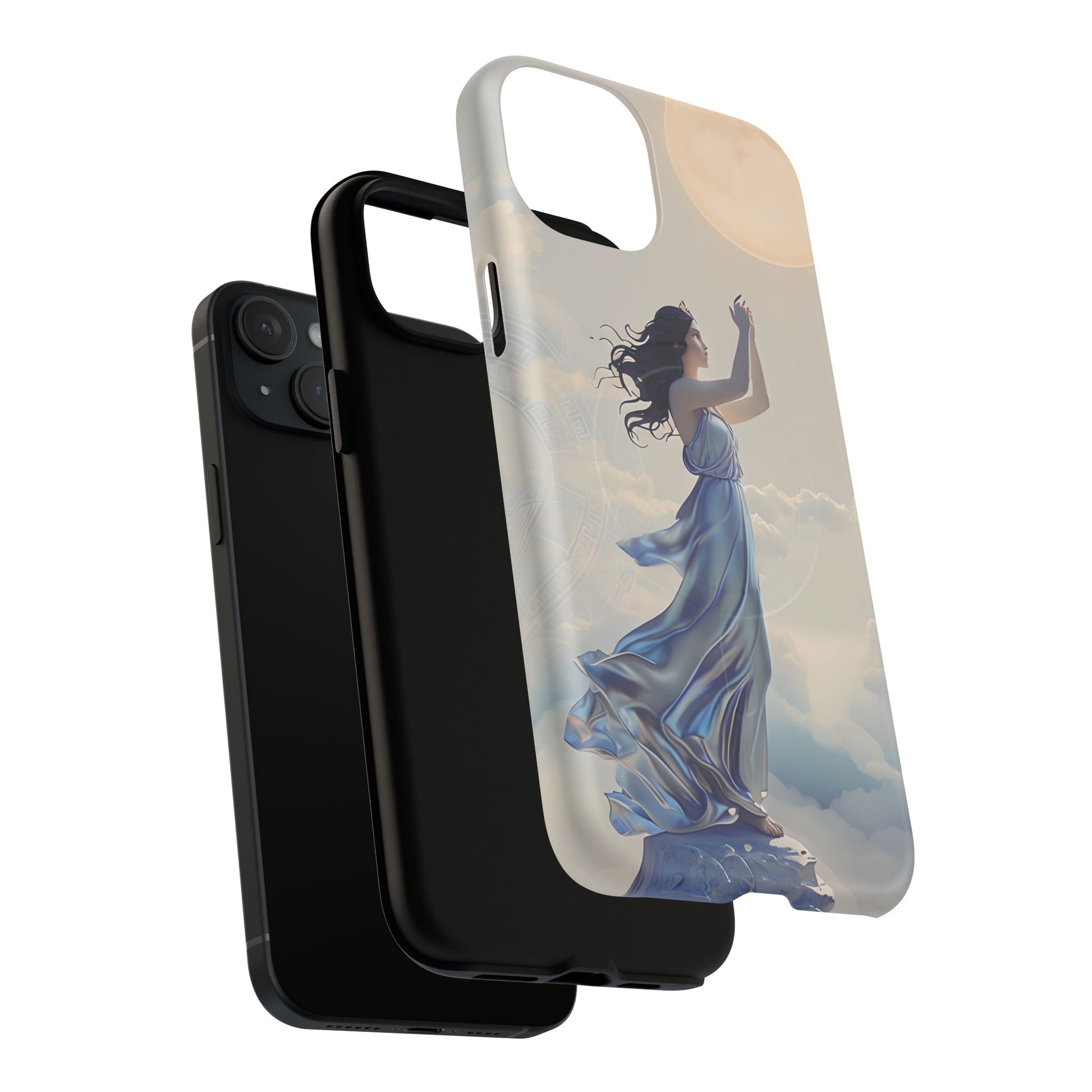 Moonlit Ascend - Ethereal Celestial Art iPhone 15 Plus MagSafe Phone Case -Dreamy Night Sky & Floating Woman Design