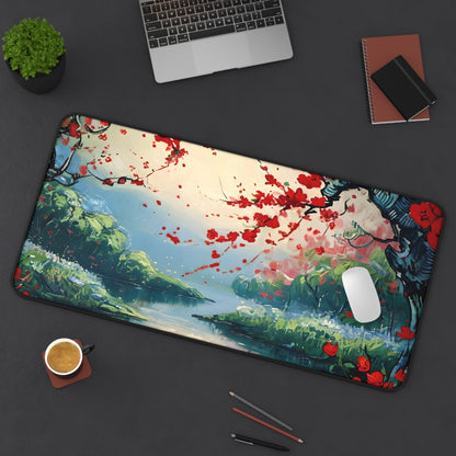 Crimson Blossom Desk Mat - Premium Office Desk Pad, 3 Sizes Available, Artistic Workspace Protection