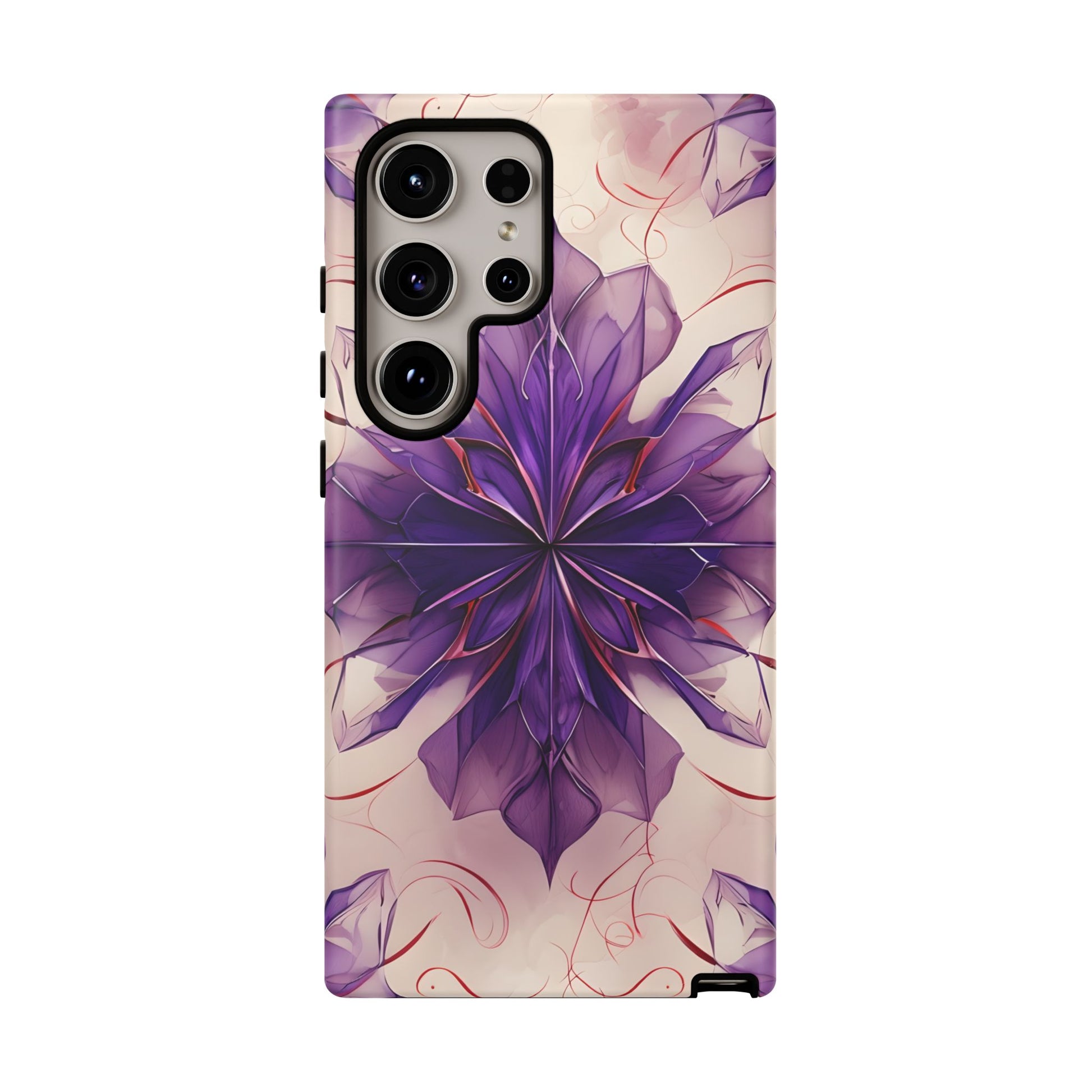 Violet Reverie - Kaleidoscope Collection Artistic Floral Burst - Samsung Galaxy S24 Ultra Tough Phone Case - Bold Purple Symmetrical Design