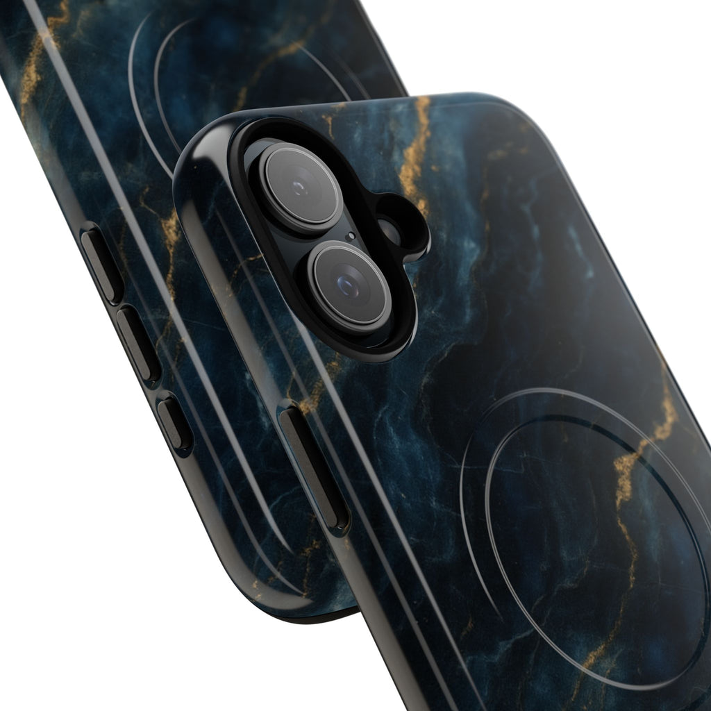 Midnight Marble MagSafe iPhone 16 Plus Case - Deep Blue Marble Design Shockproof Cover