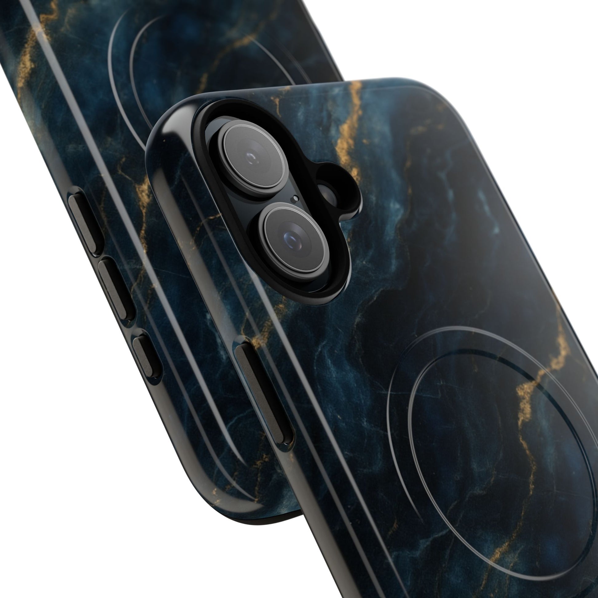 Midnight Marble MagSafe iPhone 16 Plus Case - Deep Blue Marble Design Shockproof Cover
