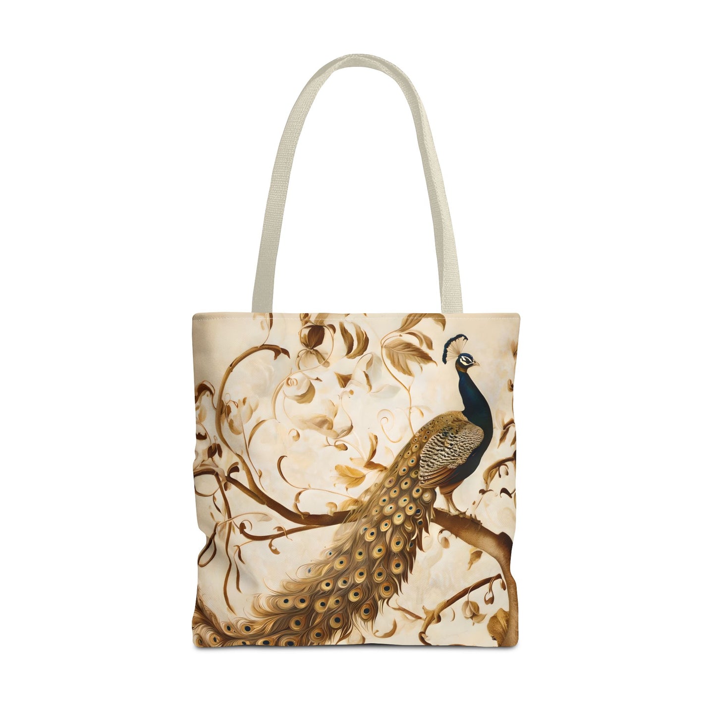 Golden Plumage Tote (16x16 & 18x18)- Elegant Cream and Gold Design, Reusable & Eco-Friendly