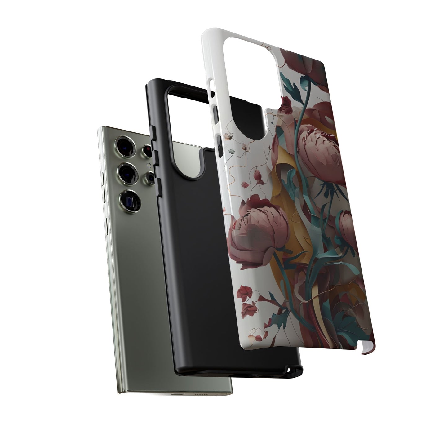 Blushing Peony Veil - Elegant Painterly Floral Samsung Galaxy Tough Phone Case - Soft Blush & Teal Peony Design