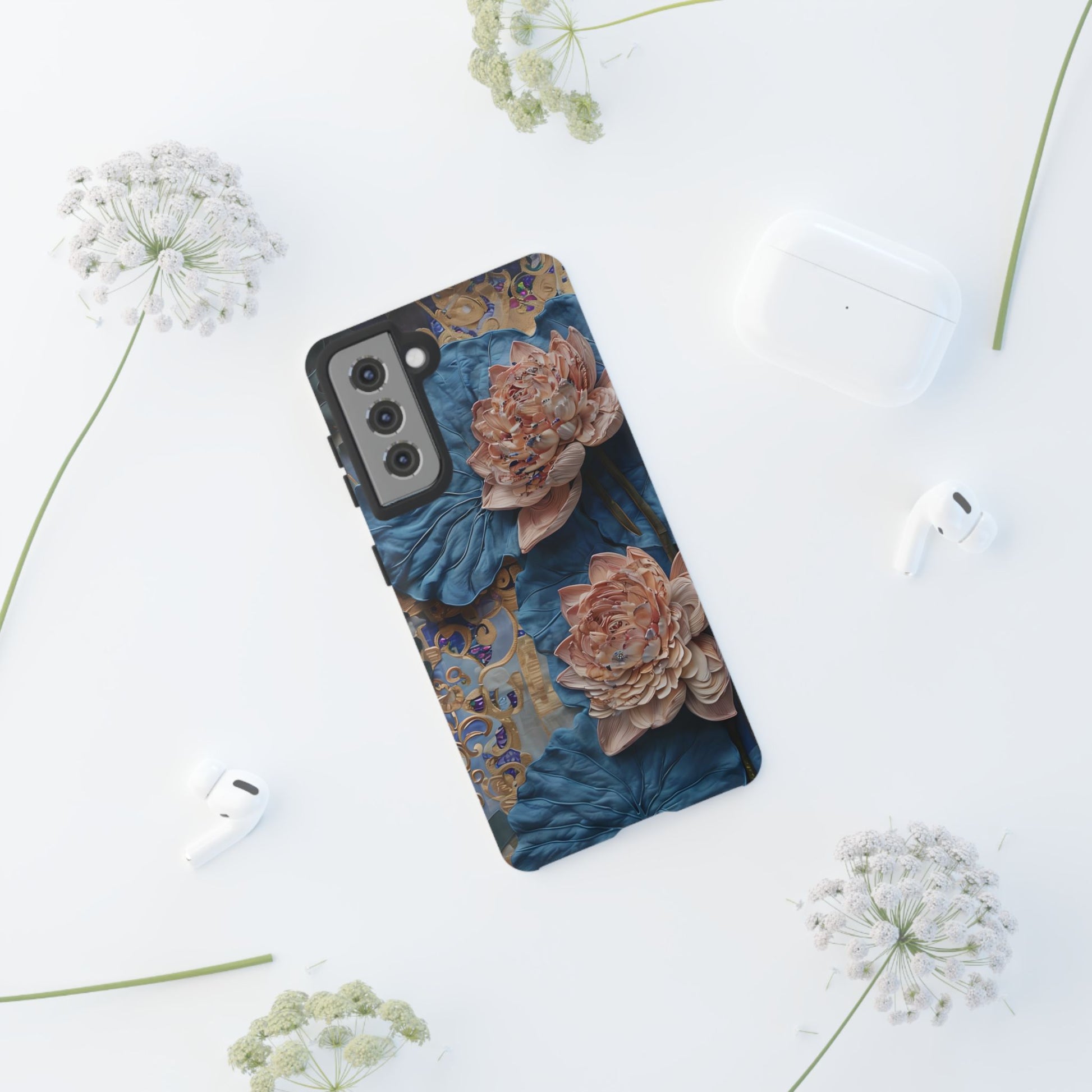 Peony Midnight Tapestry - Samsung Galaxy S21 - Elegant Blue & Blush Artful Phone Cover