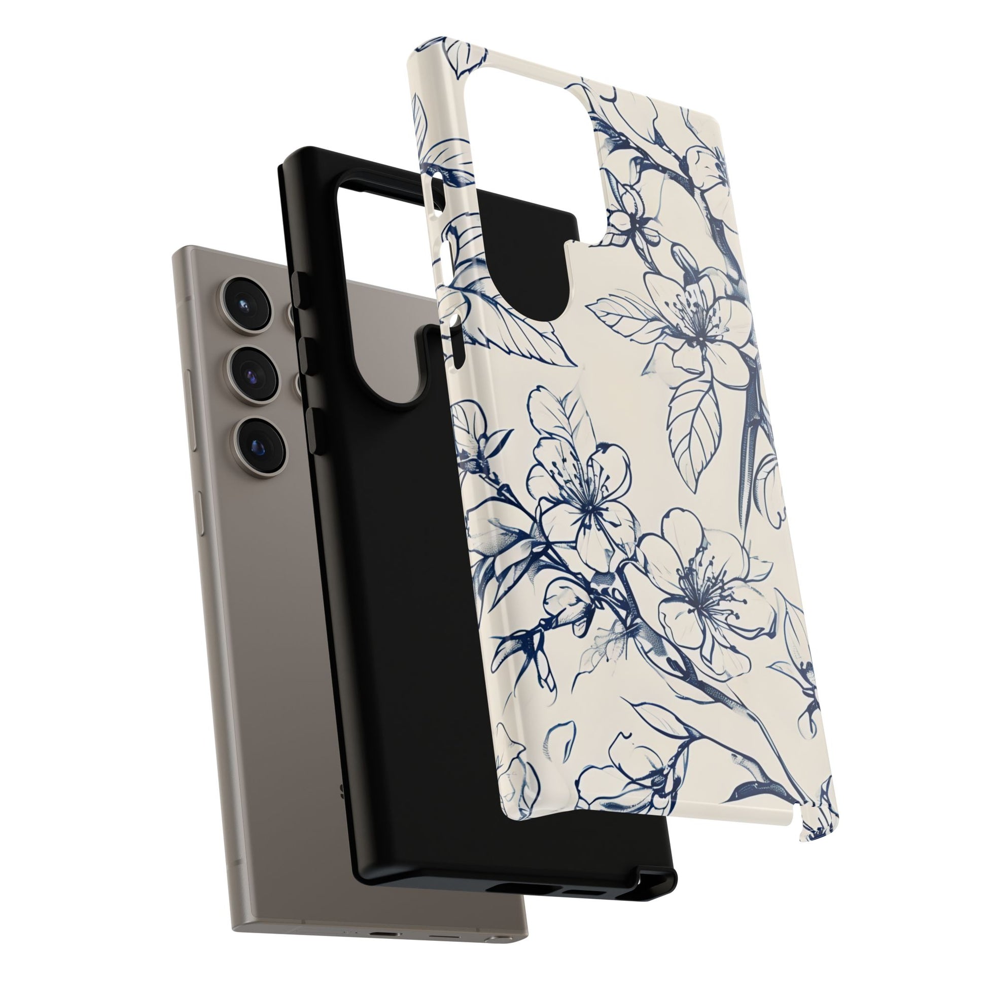 Blossom Sketch - Artistic Blue Floral Samsung Galaxy S24 Ultra Tough Phone Case - Hand-Drawn Botanical Design