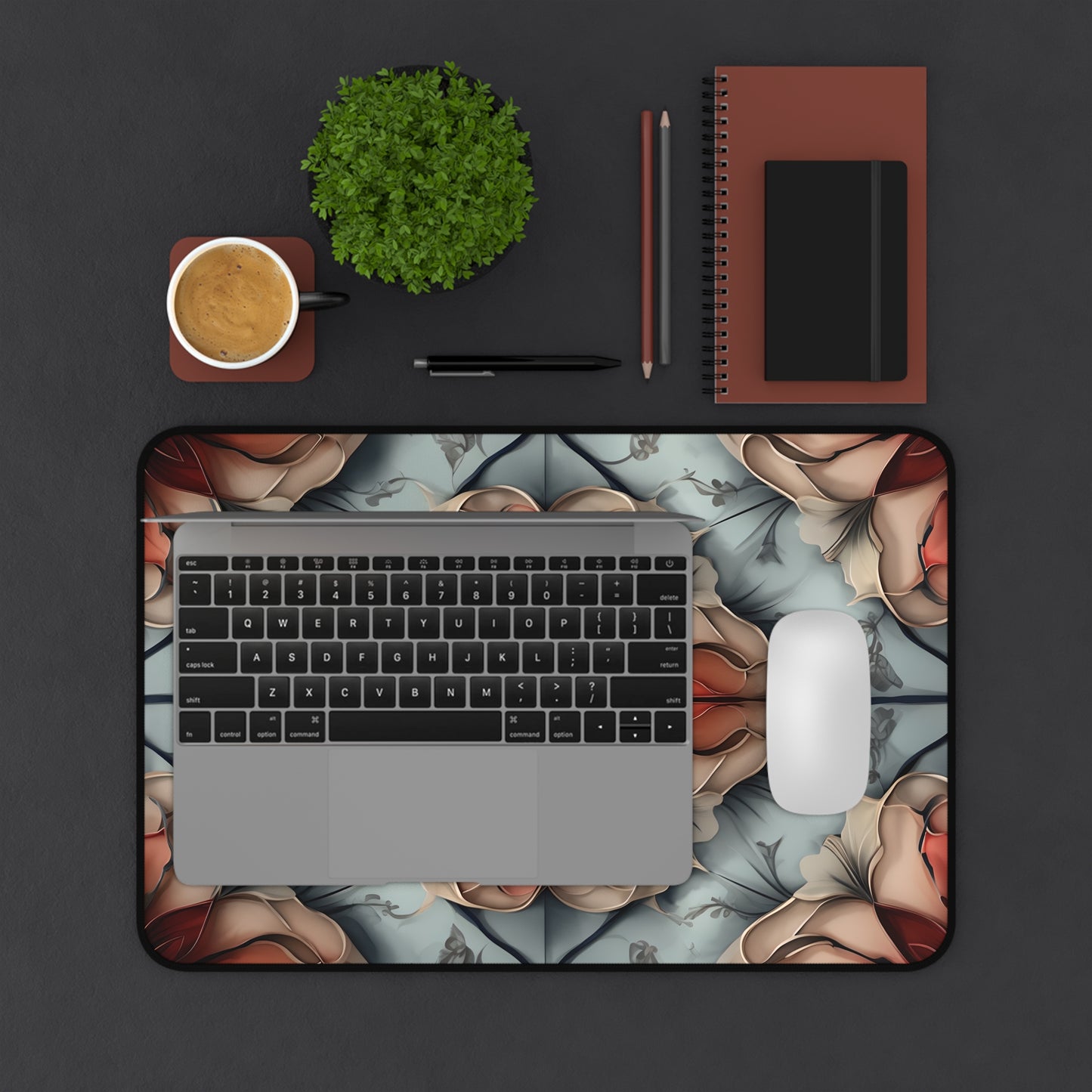 Ember Bloom Designer Desk Mat - Premium Office Desk Pad, 3 Sizes Available, Symmetrical Botanical Workspace Protection