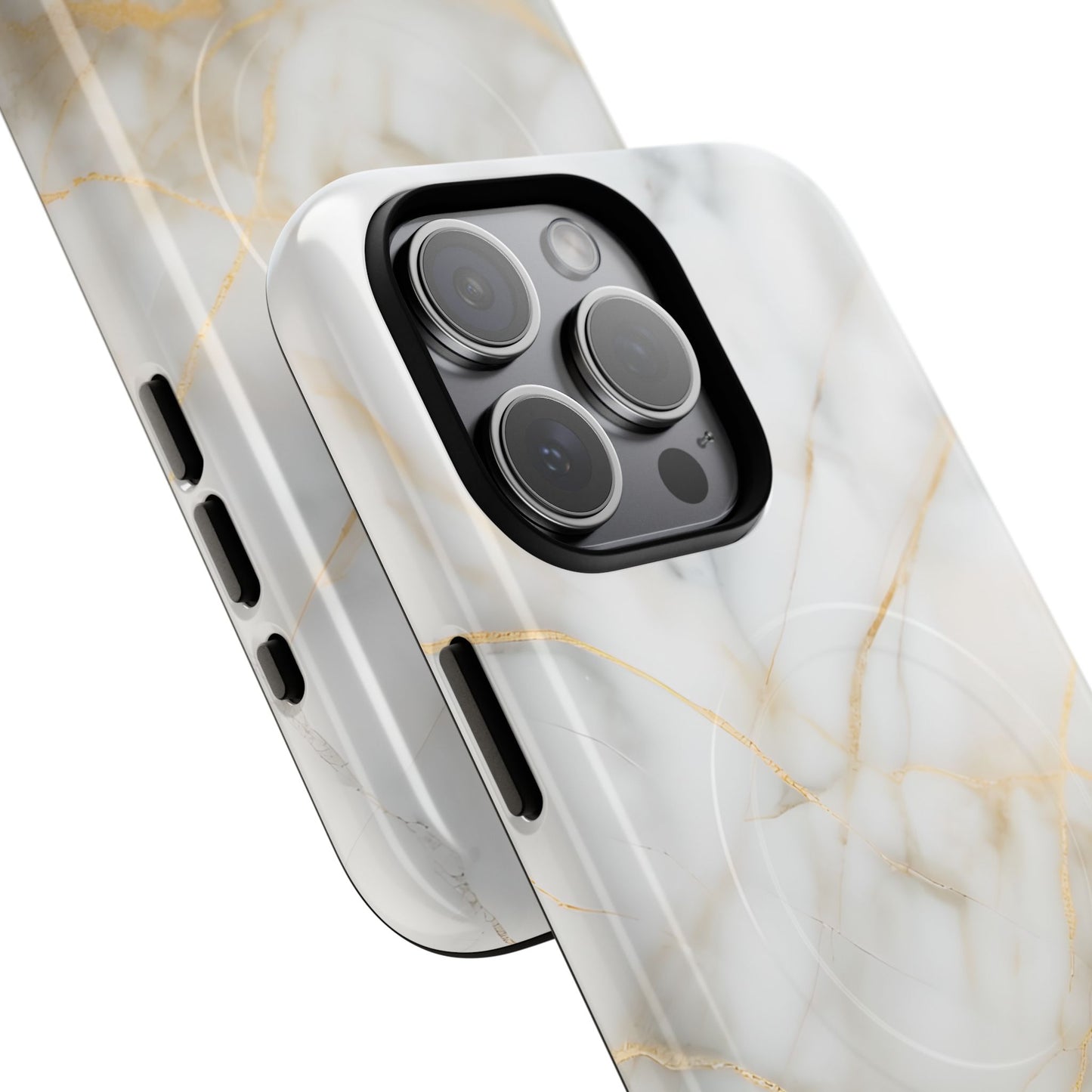 Golden Vein iPhone MagSafe Phone Case -White Neutral Marble Design