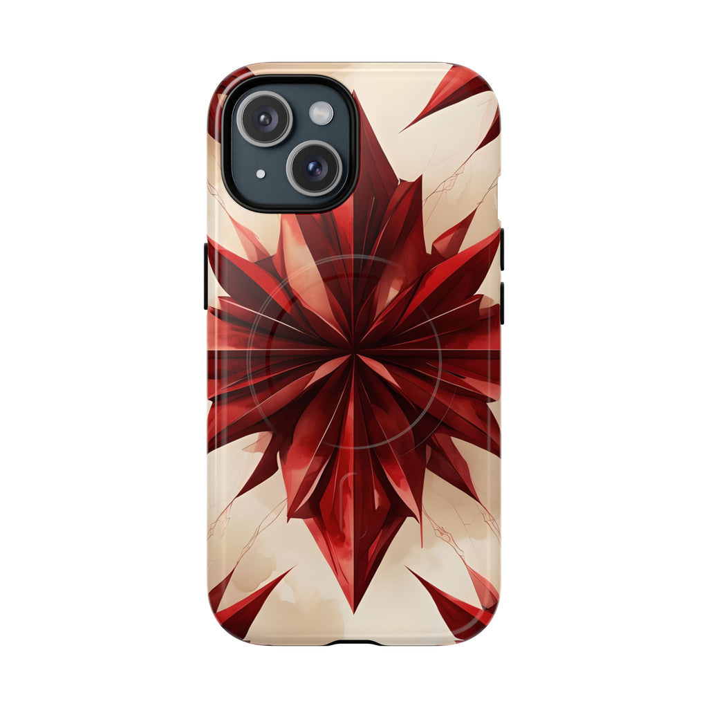 Ruby Compass iPhone 15 MagSafe Phone Case - Bold Red Modern Design